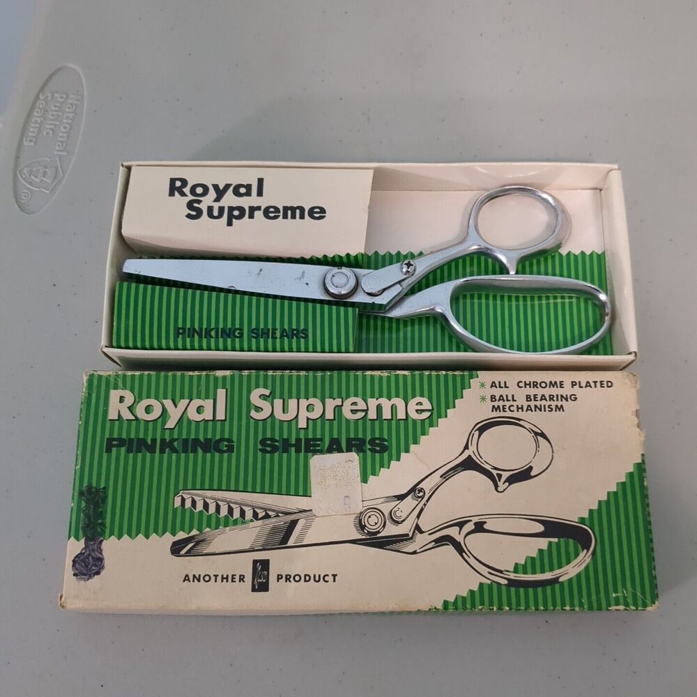 Vintage Royal Supreme Nasco 8" Pinking Shears Chrome w/ Original Box Japan